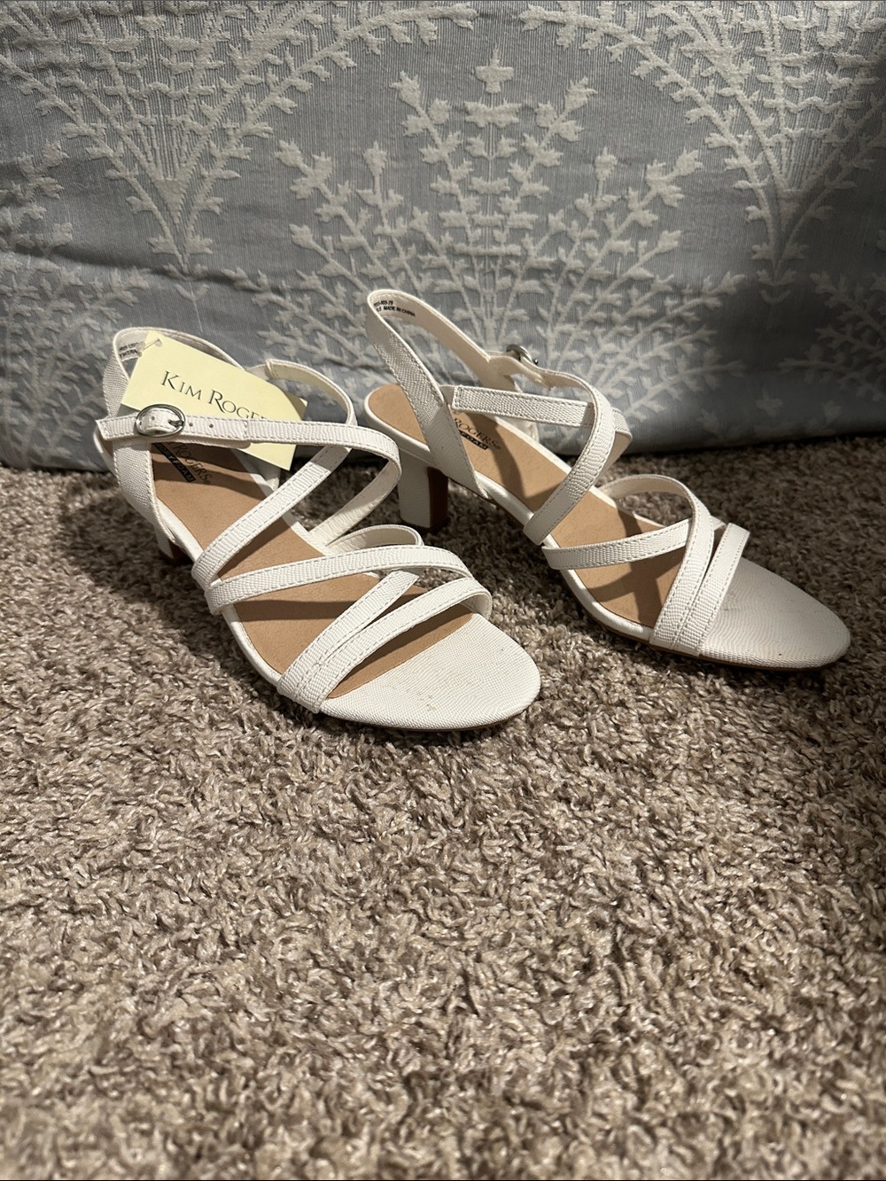 Kim Rogers White Strappy Slingback Mid-Heel Sandals